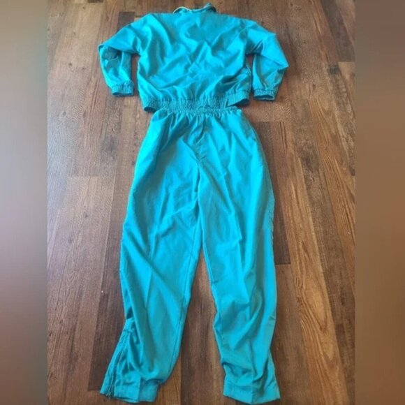 Vintage 80 90s Blair Boutique Windbreaker 2 Piece Set M Stud Blue Gold High Neck - Picture 10 of 10